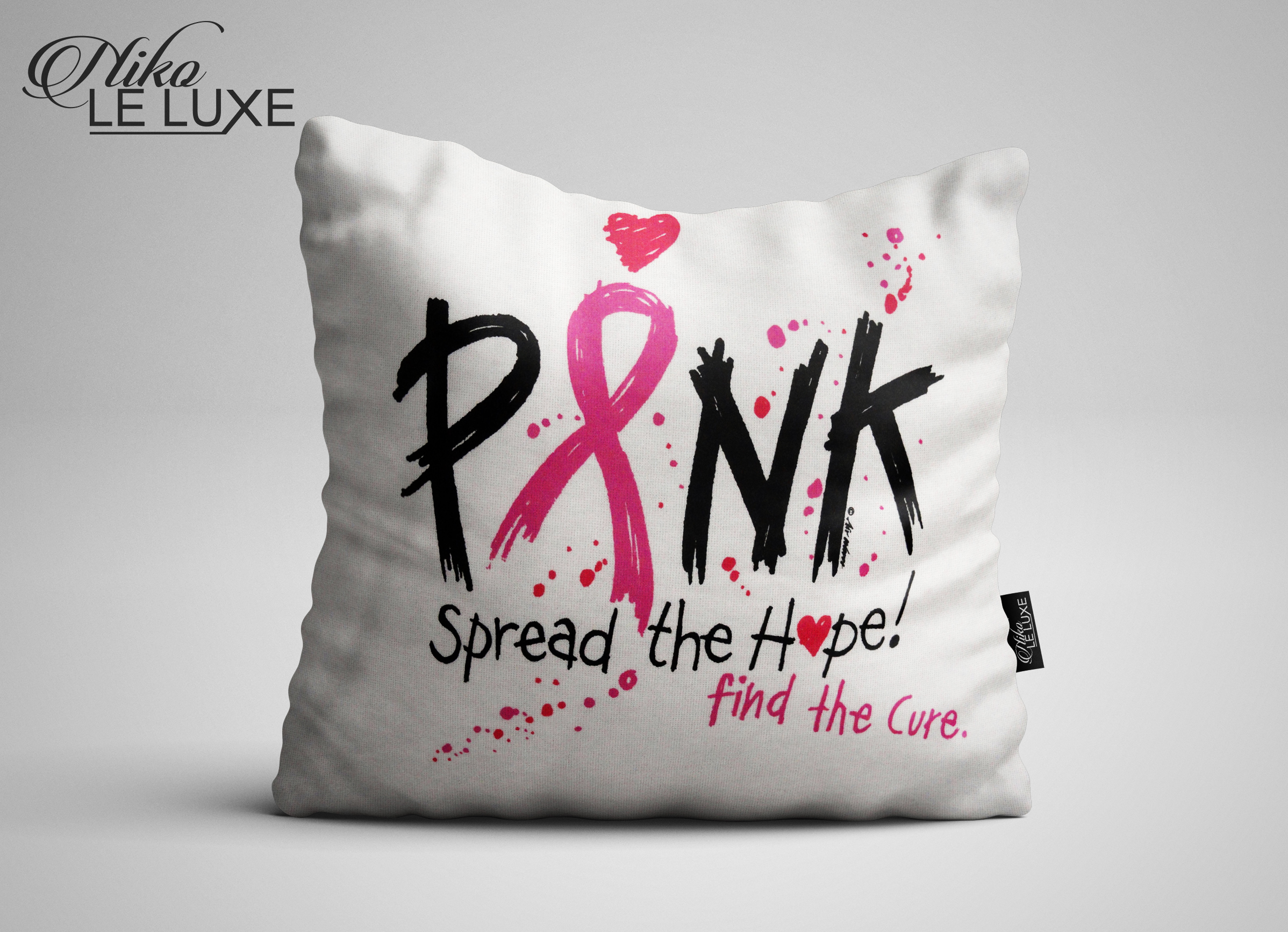 White Breast Cancer Awareness Pillow